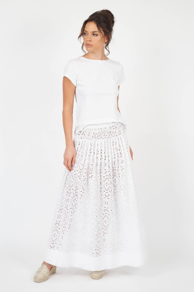 Picture of Giselle Broderie Anglaise Maxi Skirt White
