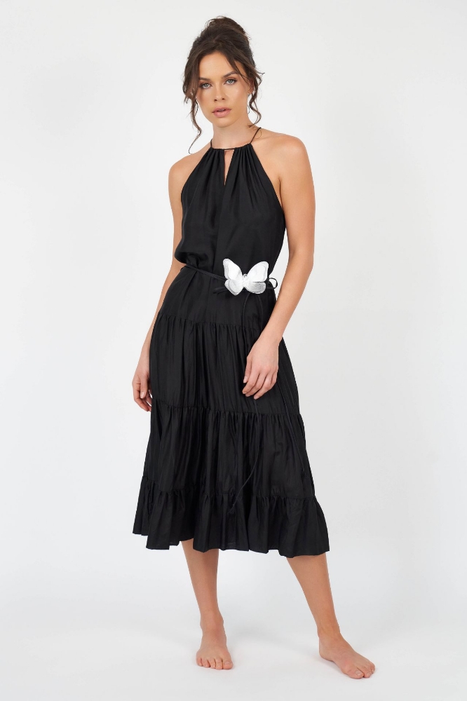 Picture of Vivien Silk Midi Dress Black