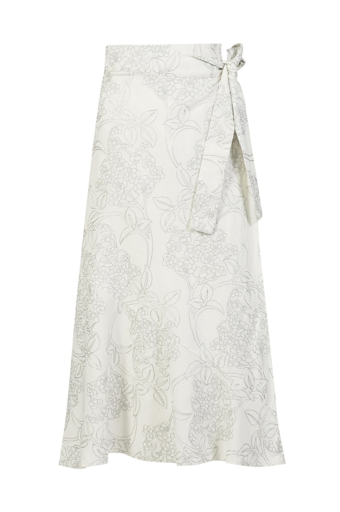 Picture of Artina Maxi Wrap Skirt Ivory Embroidered Linen