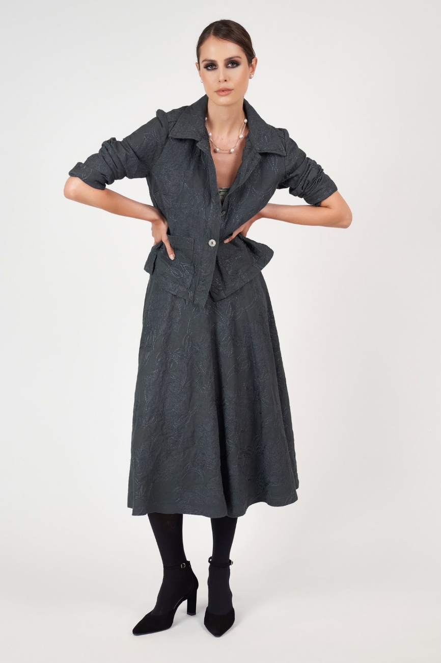 Picture of Florence Linen Bias Skirt Anthracite