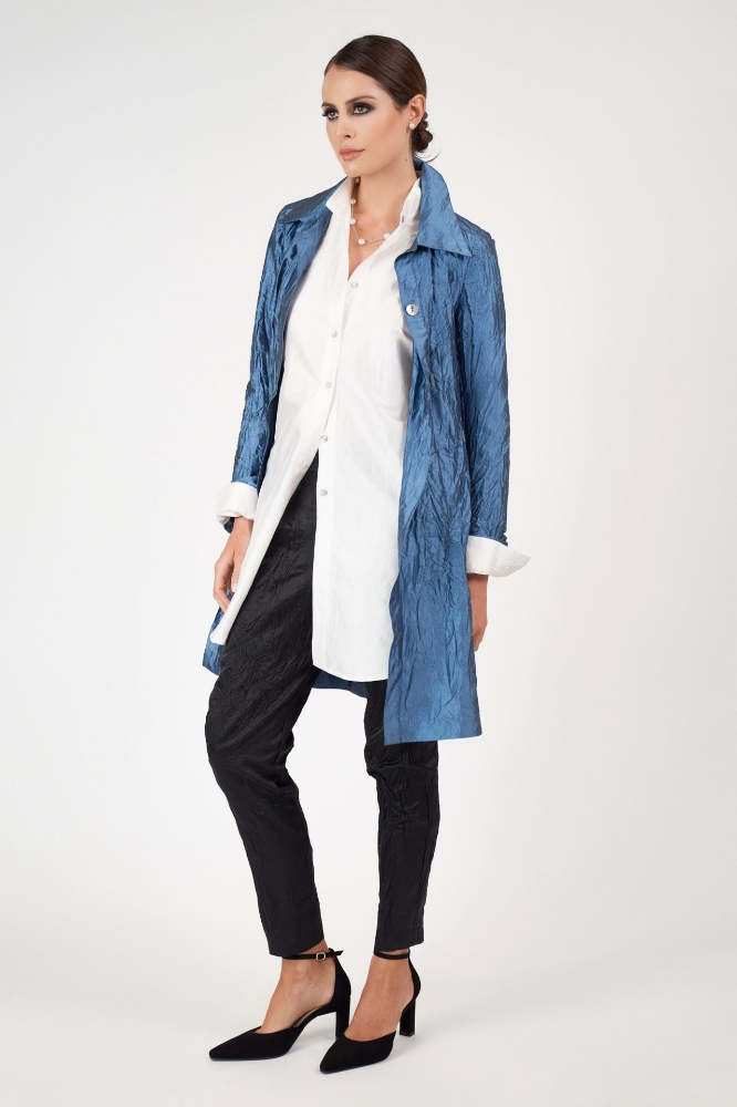 Picture of Jacqueline Silk Knee Length Coat Blue Topaz