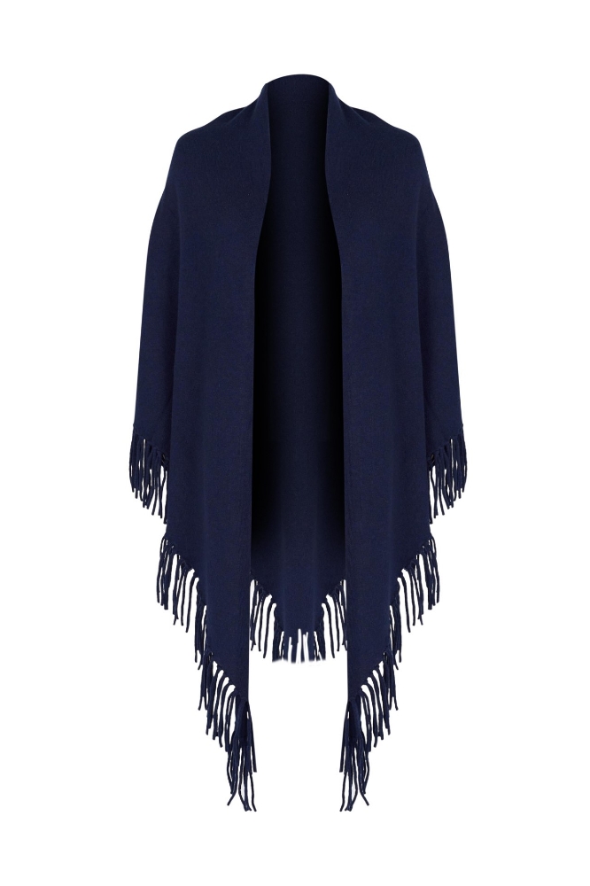 Picture of Kimberley Cashmere Fringed Shawl Navy