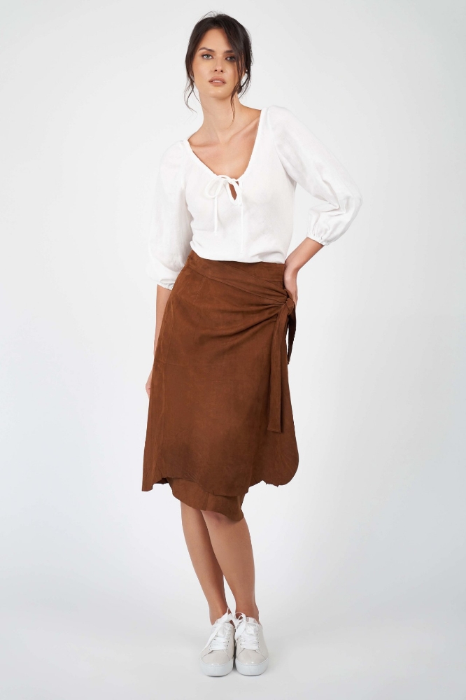 Picture of Maya Suede Wrap Skirt Tan