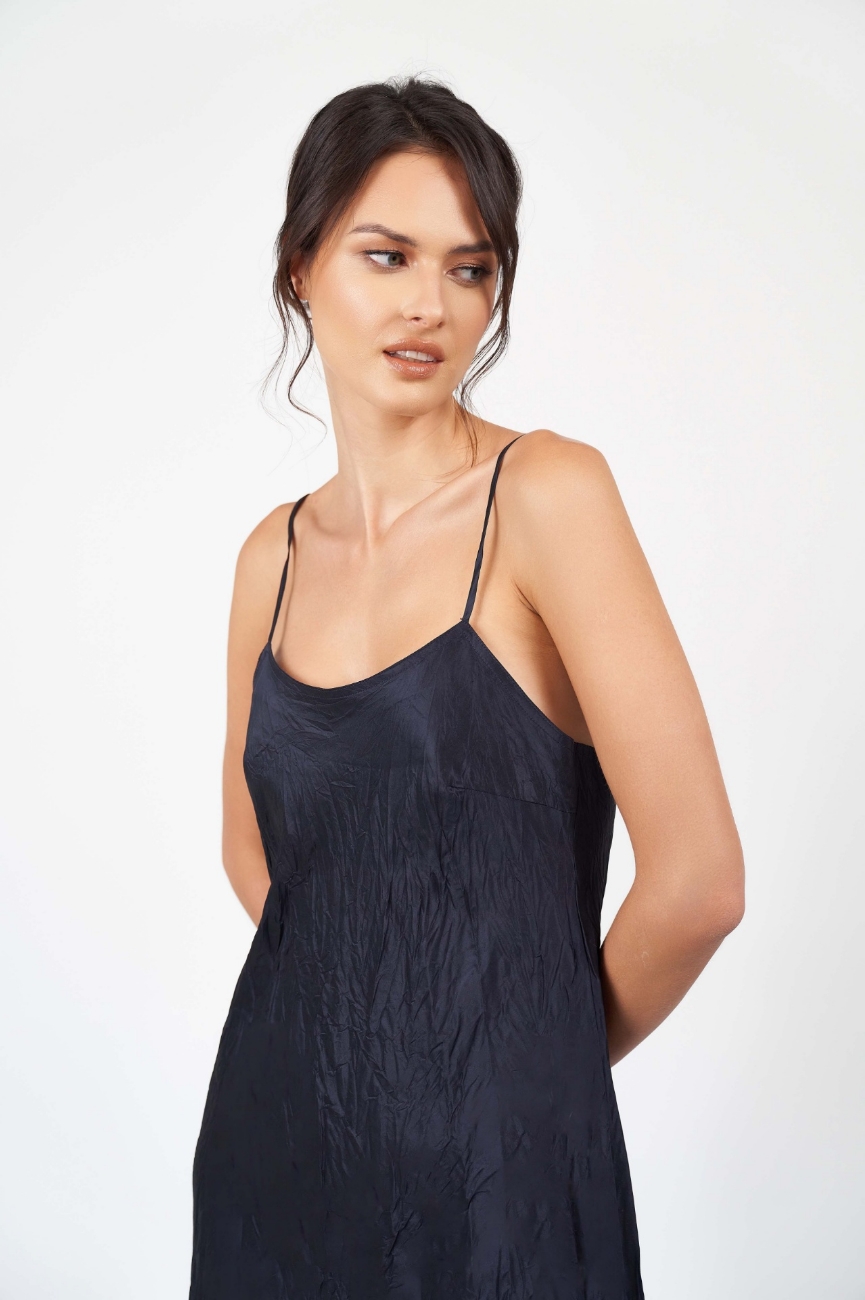 Picture of Sophia Crushed Silk Slip Dress Midnight