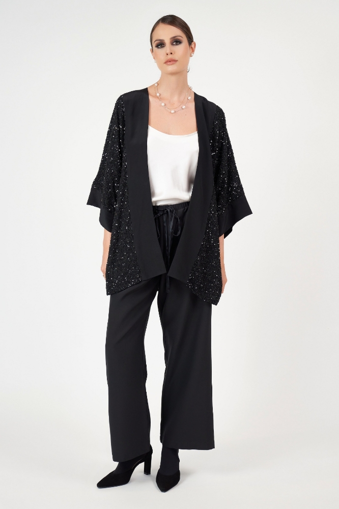 Picture of Helena Sequin Kimono Black Silk