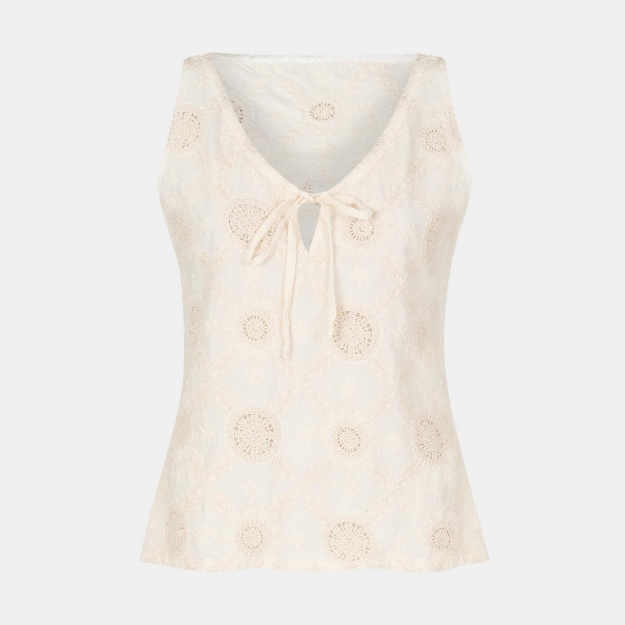 Picture of Juliette Sleeveless Top Embroidered Ecru