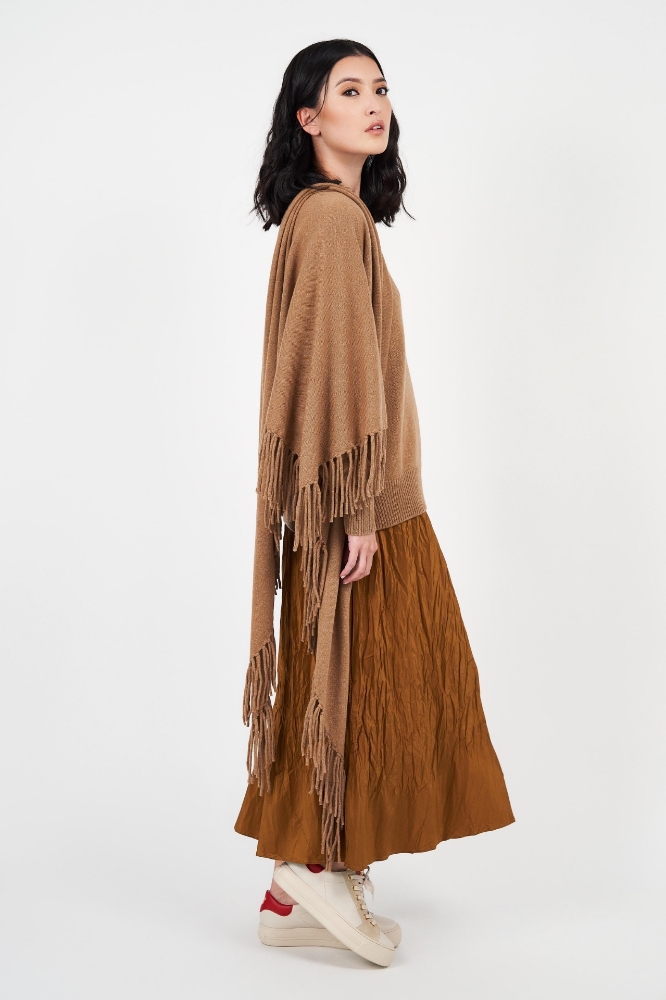 Picture of Kimberley Cashmere Fringed Shawl Camel