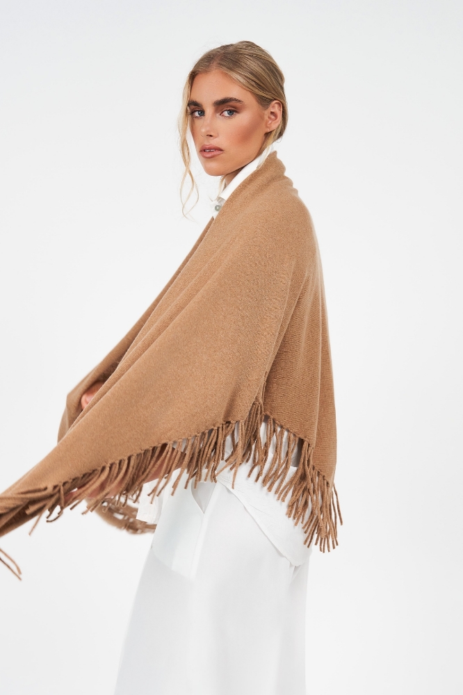 Picture of Kimberley Cashmere Fringed Shawl Camel