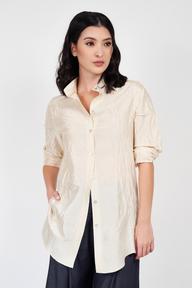 Picture of Adrienne Longline Silk Shirt Pearl