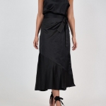 Picture of Cosette Midi Silk Wrap Skirt Black