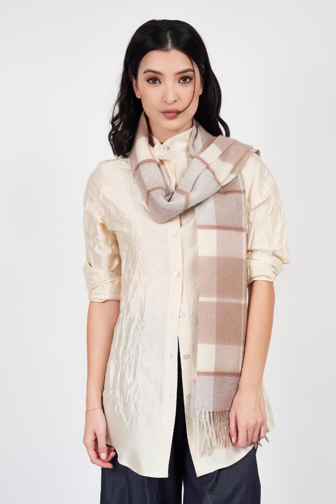 Picture of Millie Cashmere Scarf Camel Check 