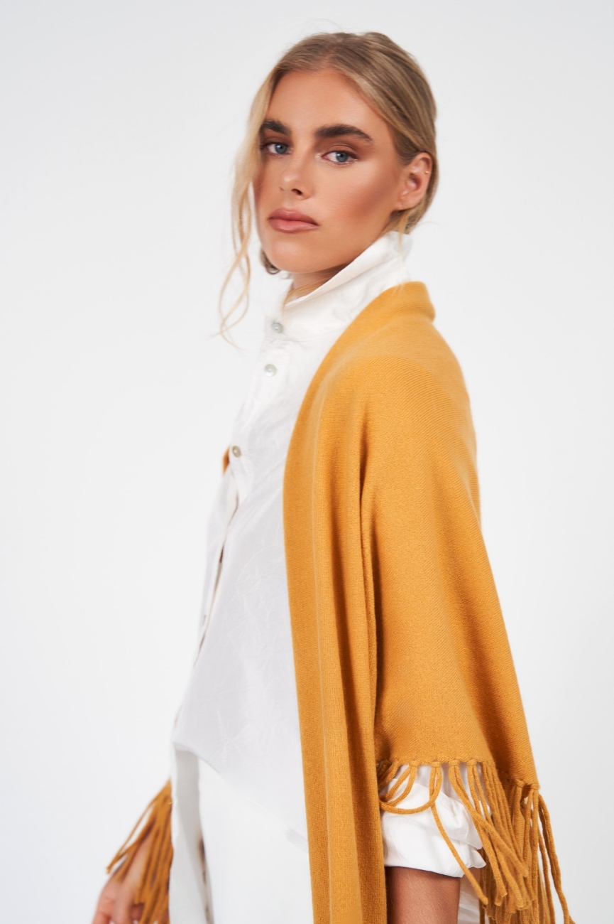 Picture of Kimberley Cashmere Fringed Shawl Gold