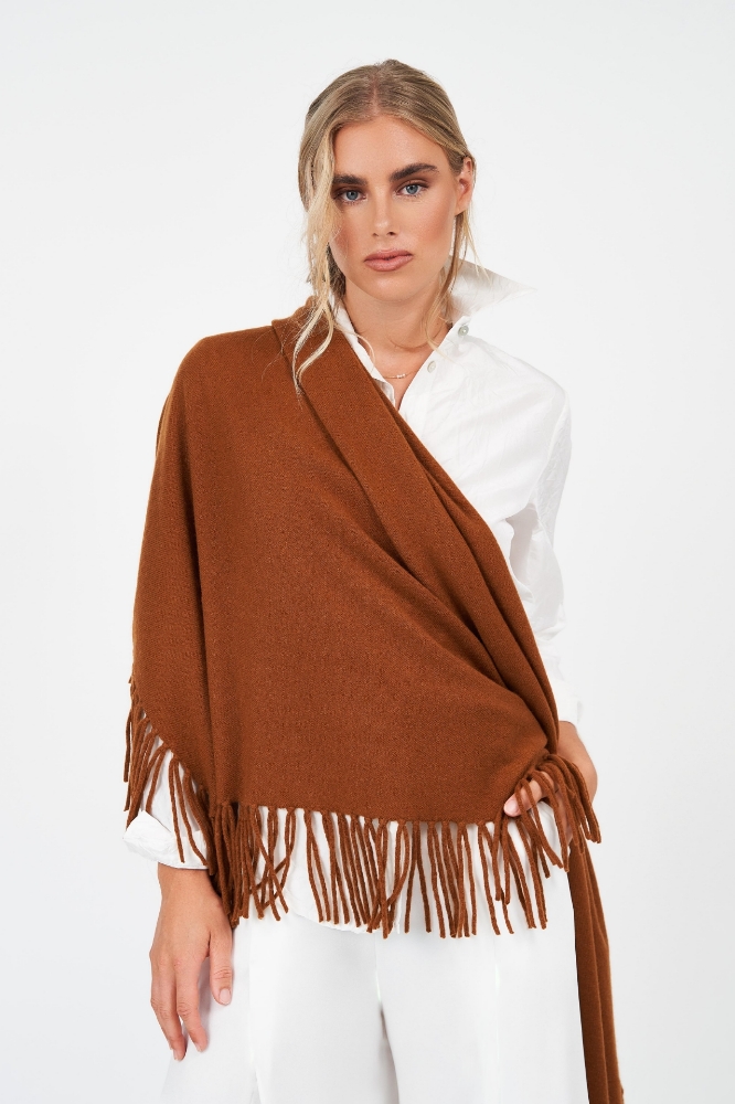 Picture of Kimberley Cashmere Fringed Shawl Gold
